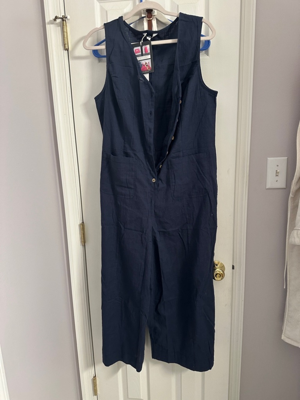 Sleeveless Navy Wide-Leg Jumpsuit